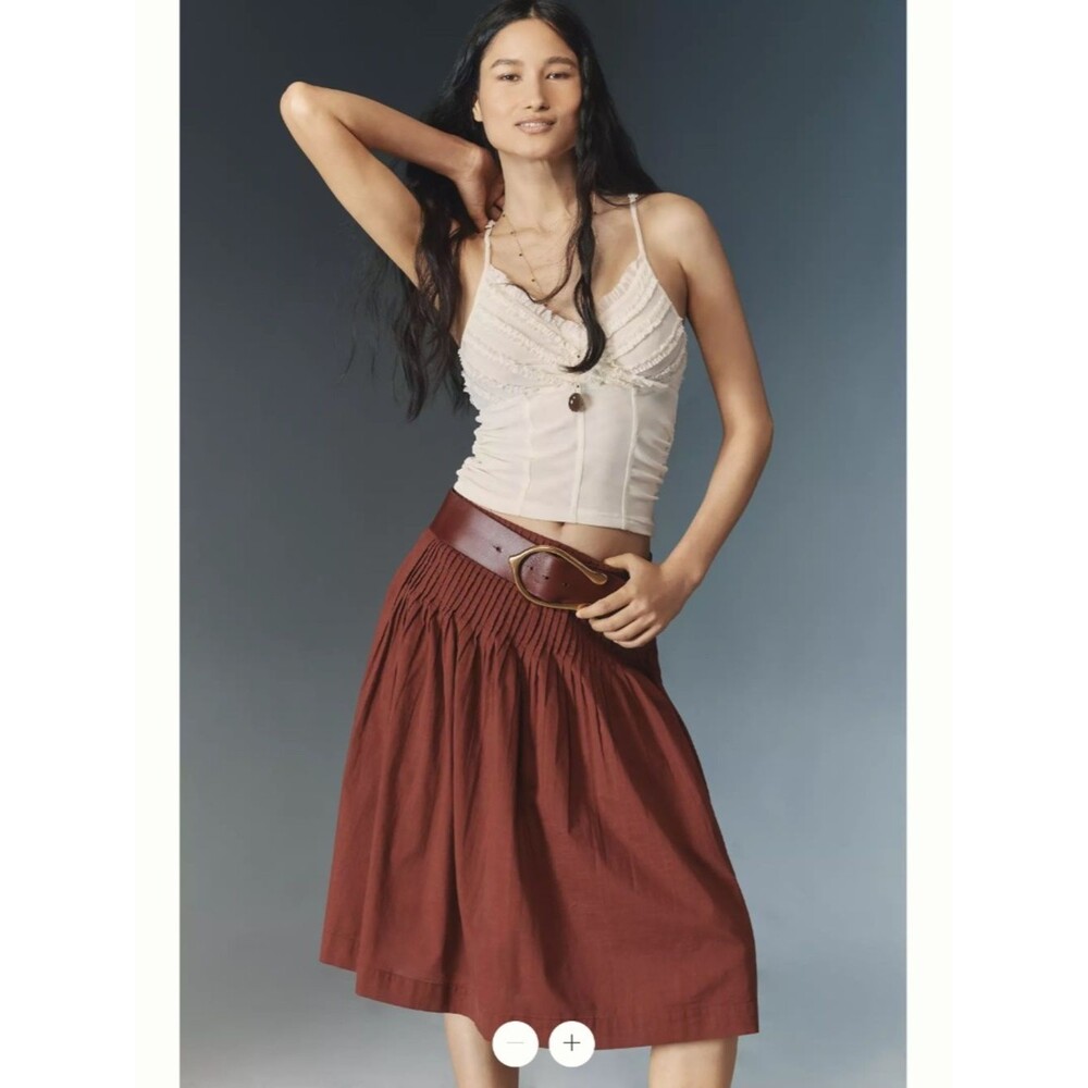 By Anthropologie Low-Rise Gathered-Yoke Knee-Length Skirt